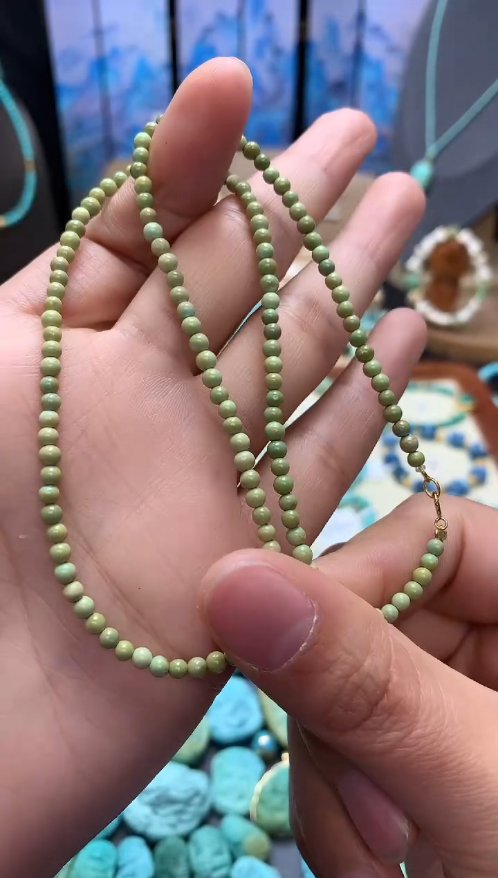 【闪购商品】绿松石颈饰18K金镶嵌18K金绿松石米珠链