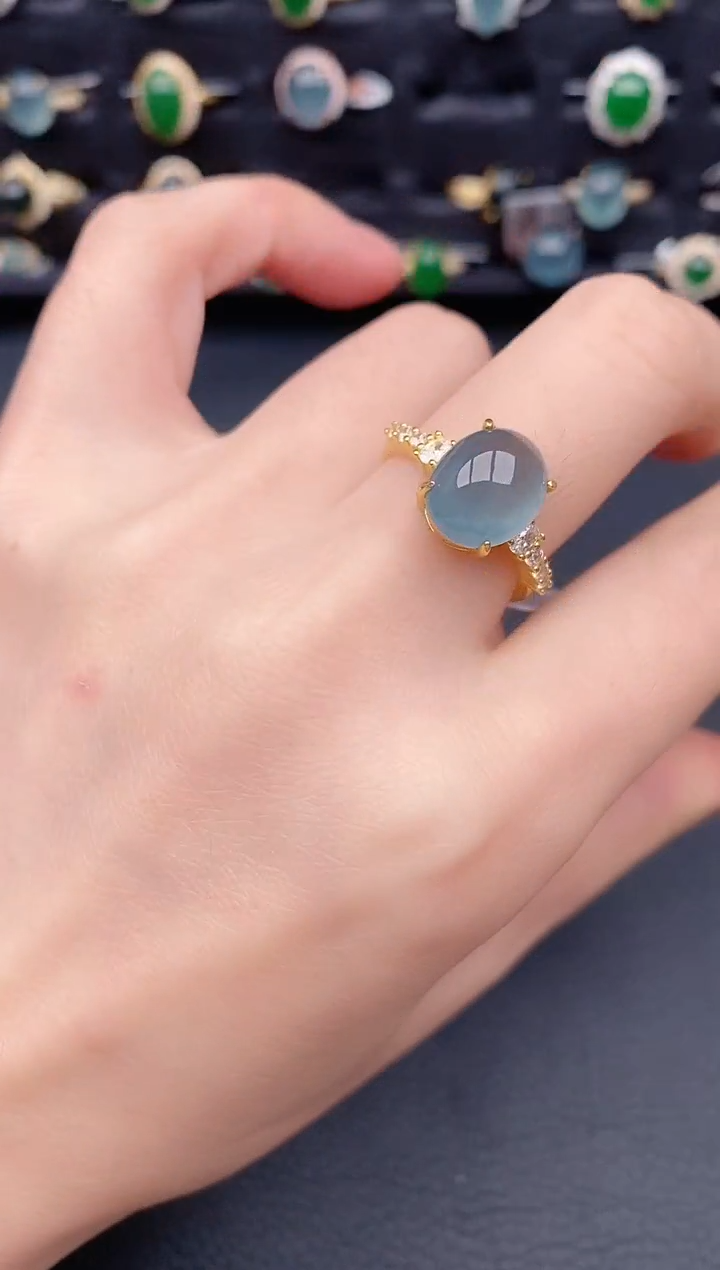 银S925镶嵌戒指翡翠天然a货翡翠481