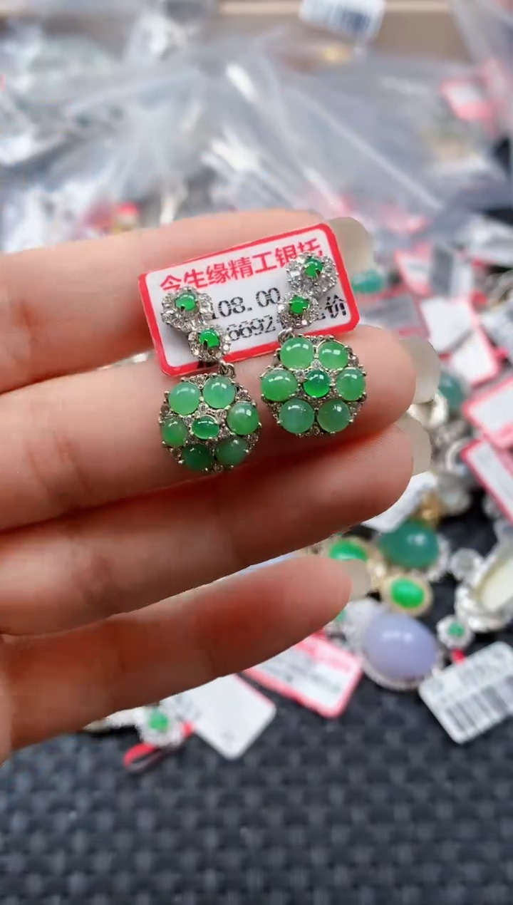 银S925镶嵌戒指翡翠天然A货缅甸翡翠