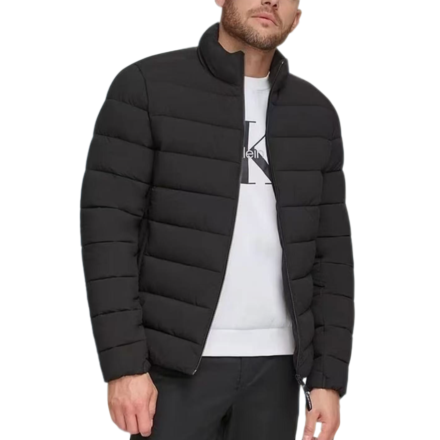 【晓东专属】Calvin Klein/卡尔文·克雷恩男士黑色无帽棉服纽约直邮