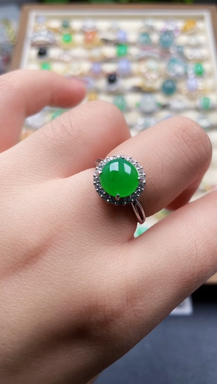 银S925镶嵌戒指翡翠r**d1