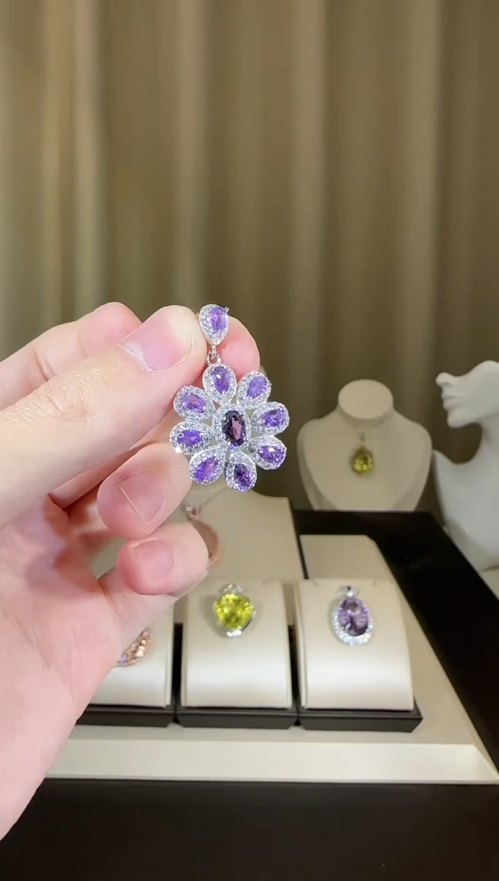 【闪购商品】紫晶颈饰银S925镶嵌设计款