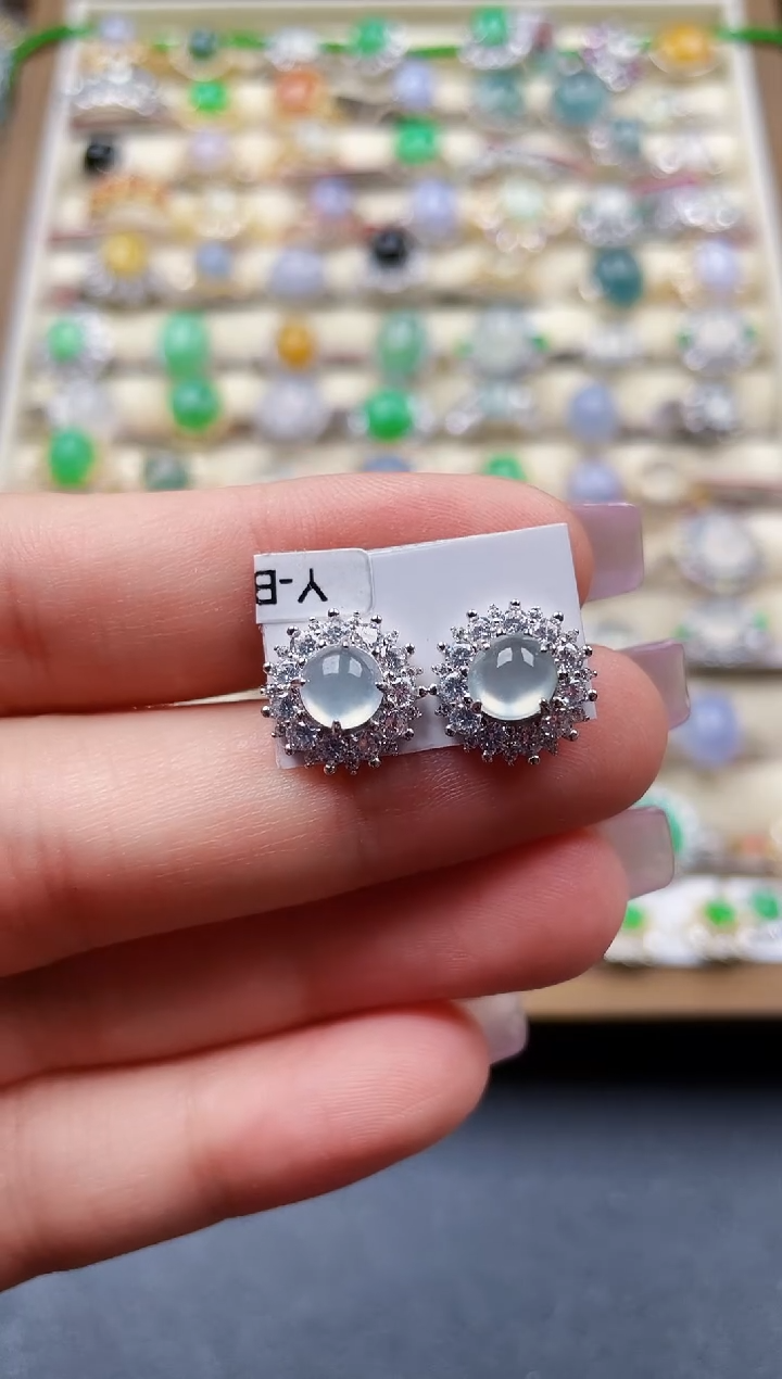 银S925镶嵌翡翠耳饰142