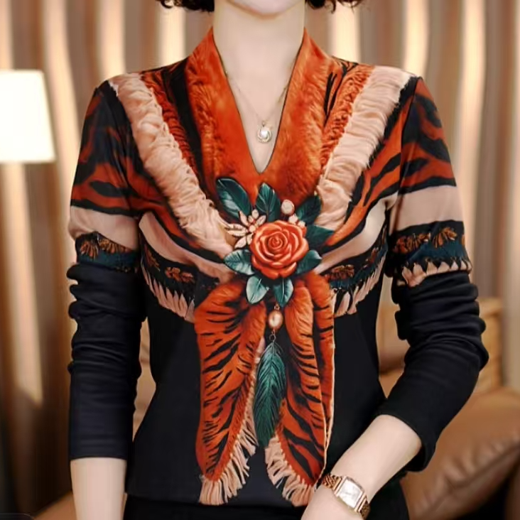 手工布料阳离子定位花  虎纹花蕊  自发热做打底衫连衣裙面料