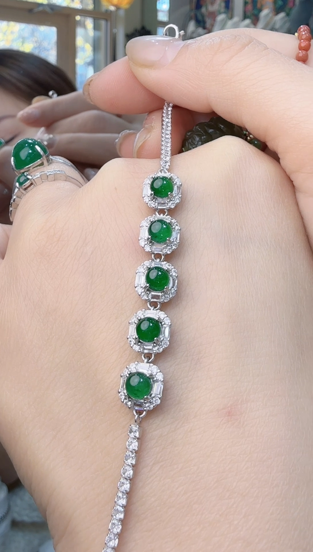 银S925镶嵌翡翠耳饰手链（拍3发货）