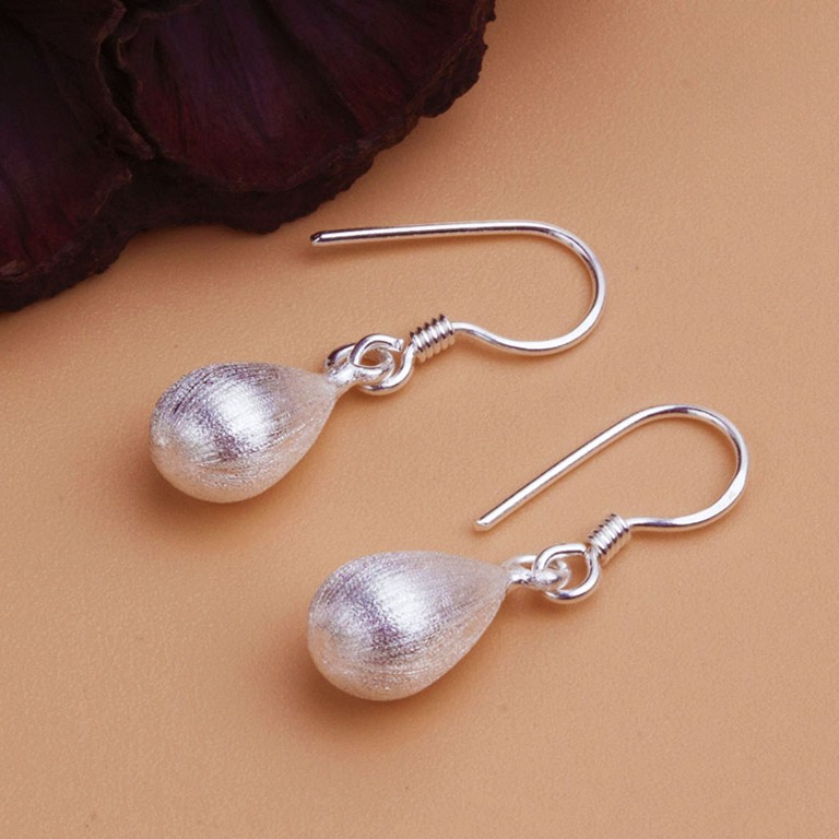 足银耳饰 磨砂水滴耳饰【金花银号】纯银足银原创纯手工时尚百搭