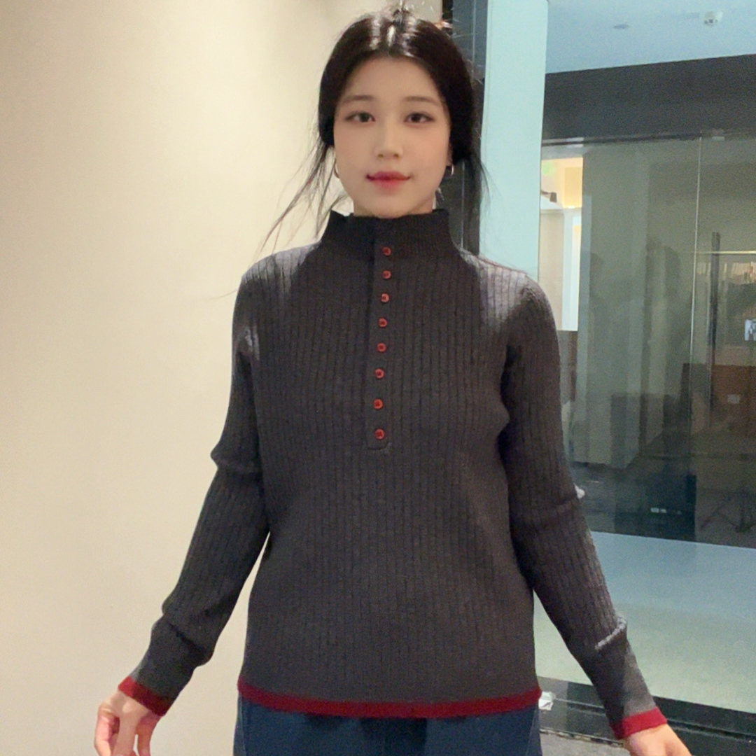 拼色显瘦毛针织衫女2025秋冬新款打底衫中高领针织衫