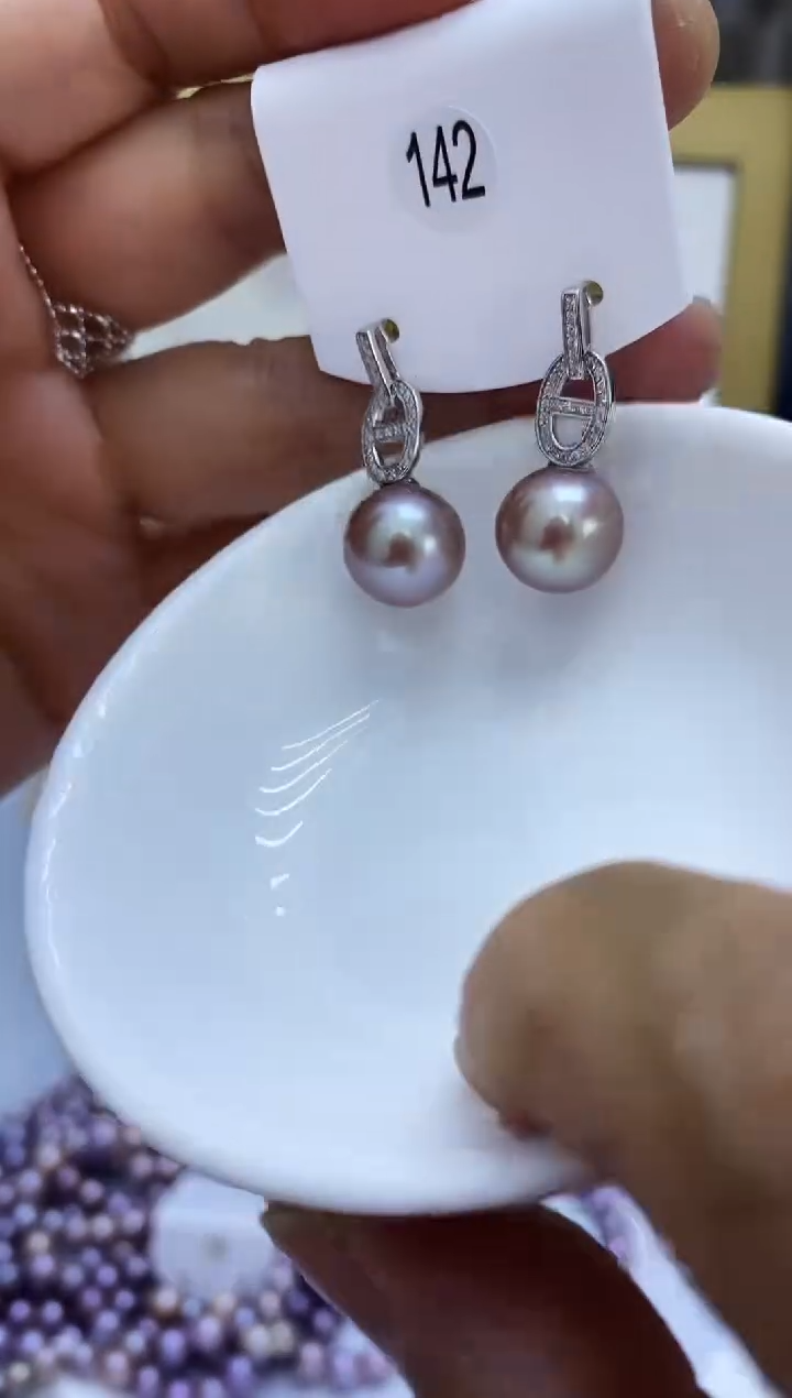 银S925镶嵌耳饰淡水珍珠142