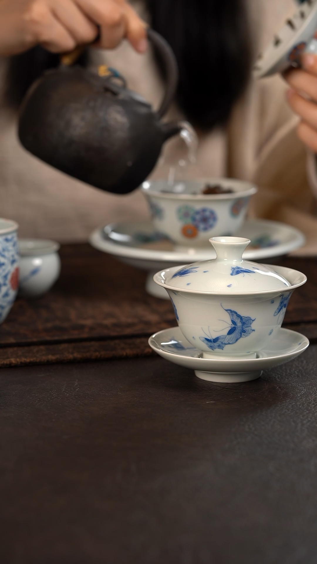 【闪购商品】杯聚澜堂蝴蝶三才小盖碗