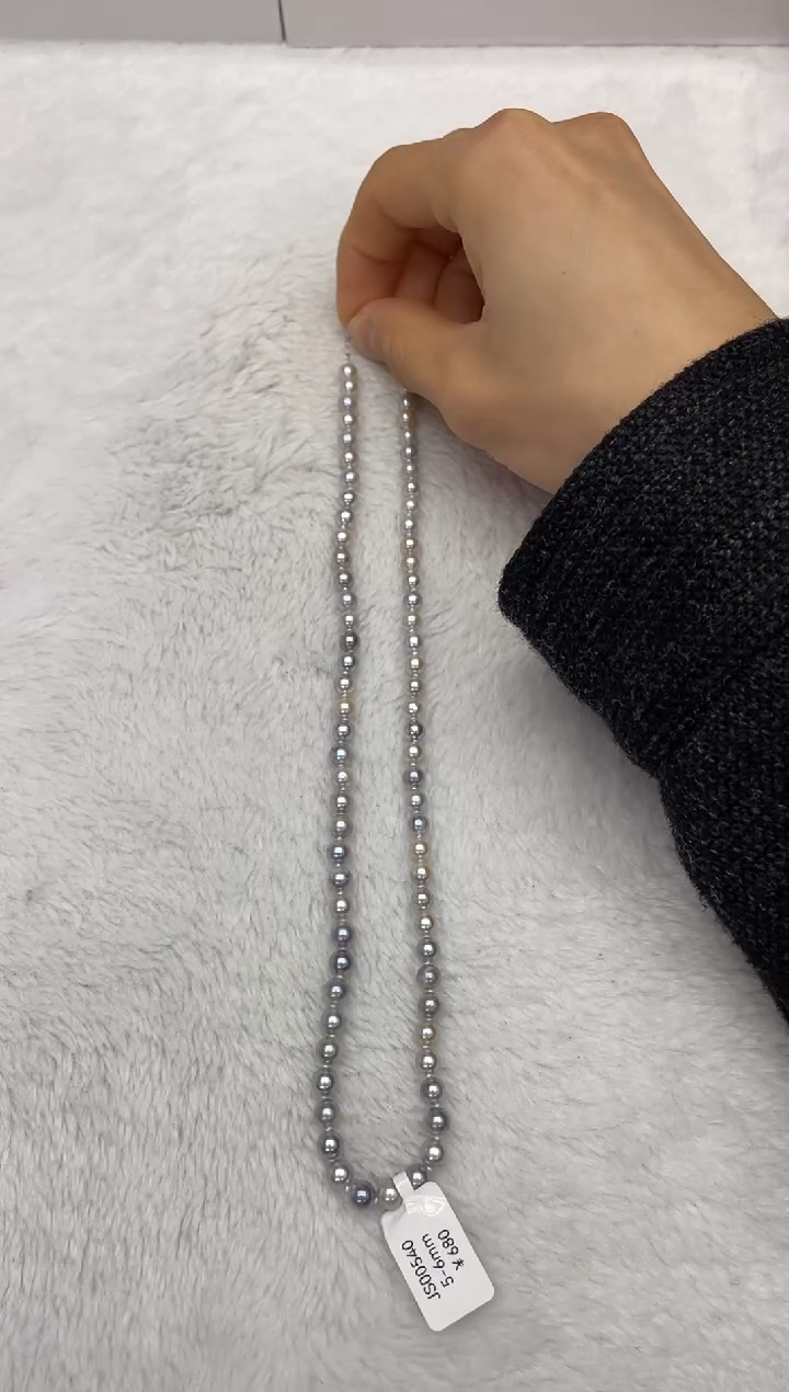 【闪购商品】海水珍珠项链银S925镶嵌AK真多麻5-6mm（多样性发一）