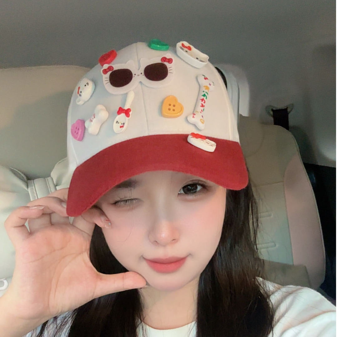 原创可爱蝴蝶结棒球帽韩版甜美显脸小鸭舌帽毛绒娃娃鸭舌帽遮阳帽