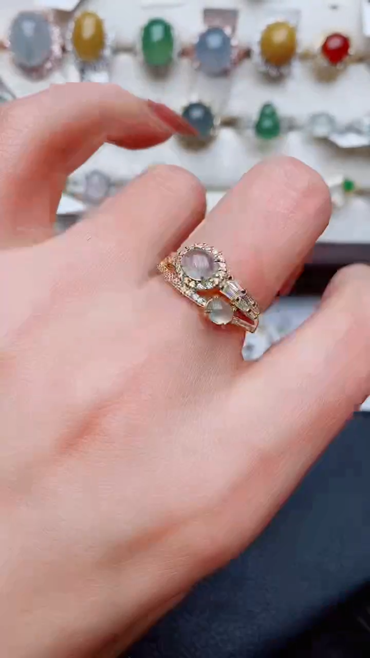 银S925镶嵌戒指翡翠...