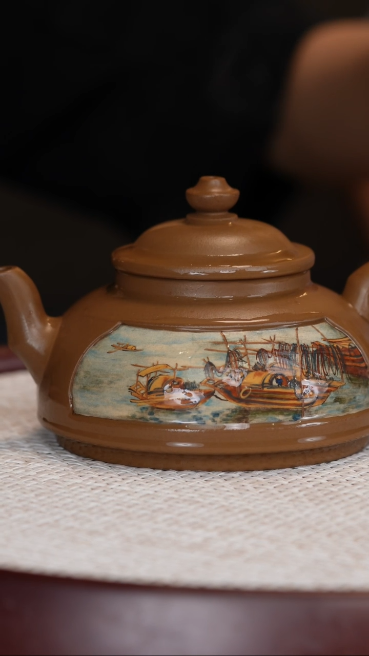 茶壶紫砂【诸葛永南】太湖渔舟300c+泥绘杯