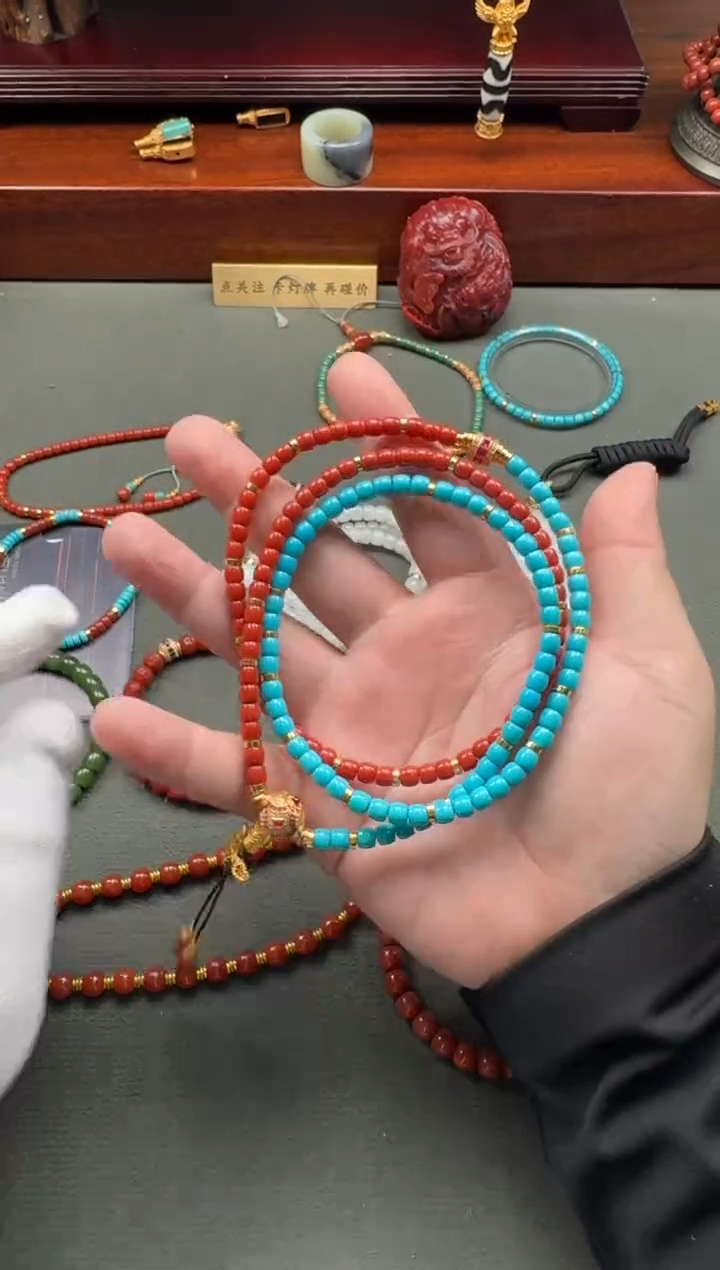 【闪购商品】绿松石手串手串18K金镶嵌手串手串108