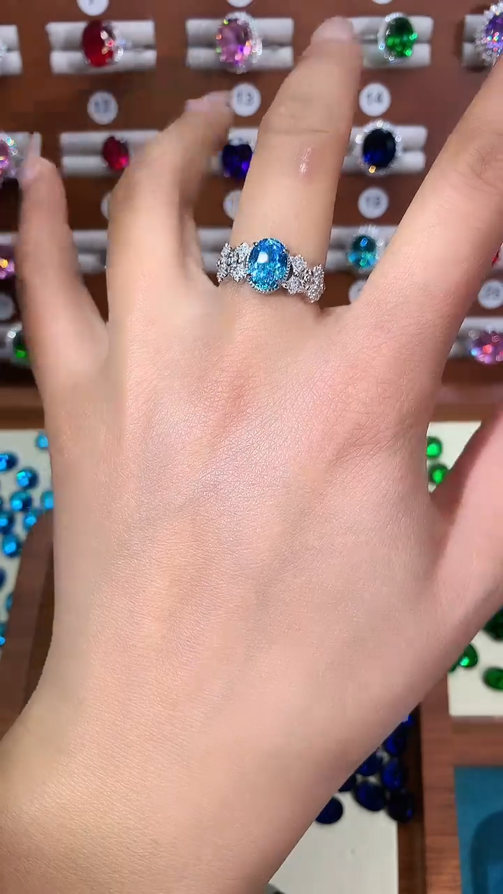 银S925镶嵌戒圈海蓝宝石1