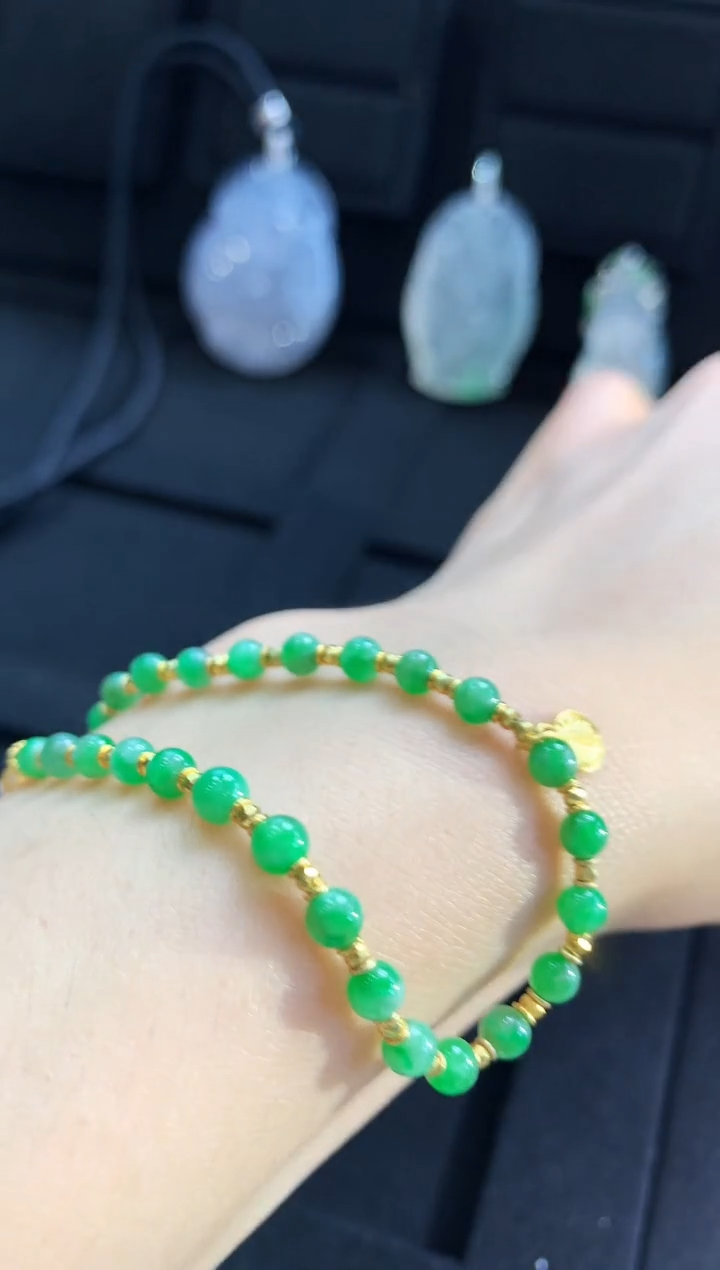 【闪购商品】翡翠手链18K金镶嵌手链