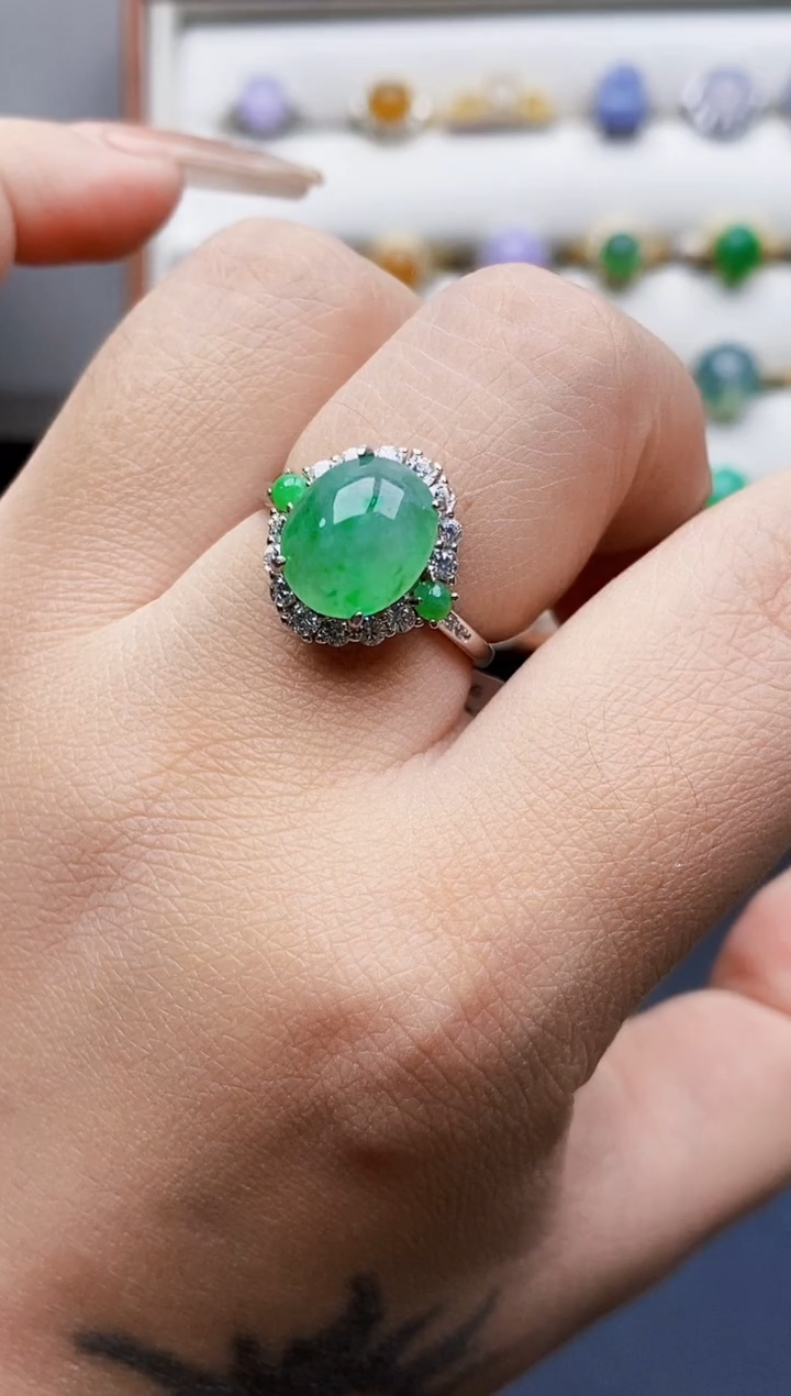 银S925镶嵌戒指翡翠1216