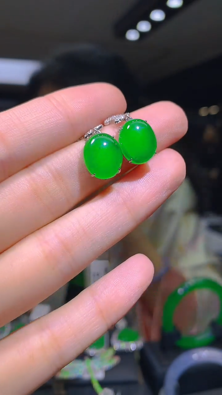 银S925镶嵌翡翠耳饰007（多样性发其一）