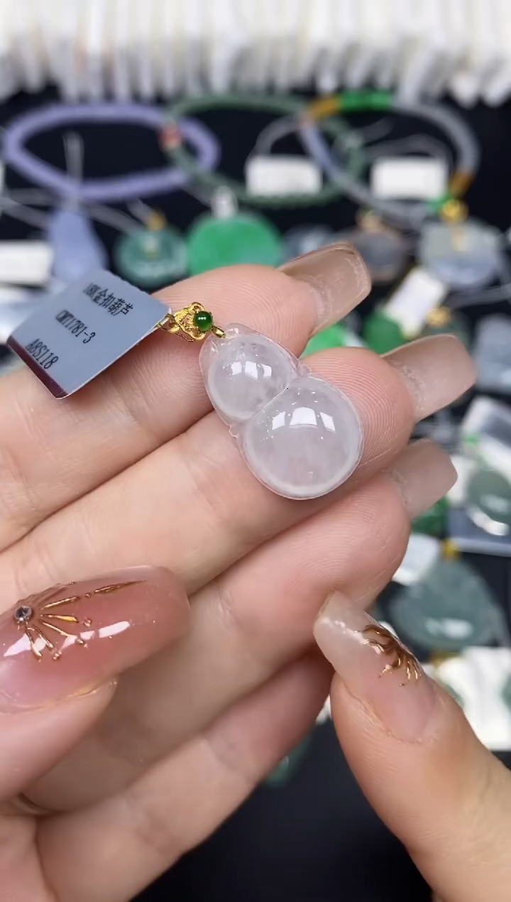 吊坠(不含链)18K金镶嵌翡翠葫芦18K金扣镶嵌@@CMT1781-3