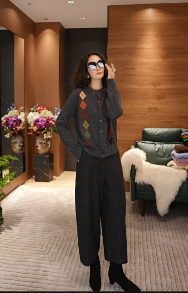 JIUER加厚高腰八分小阔腿萝卜裤 时尚宽松秋冬显瘦561