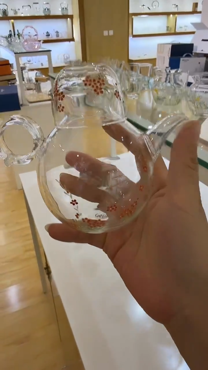 玉见手绘雪柳玻璃泡茶壶