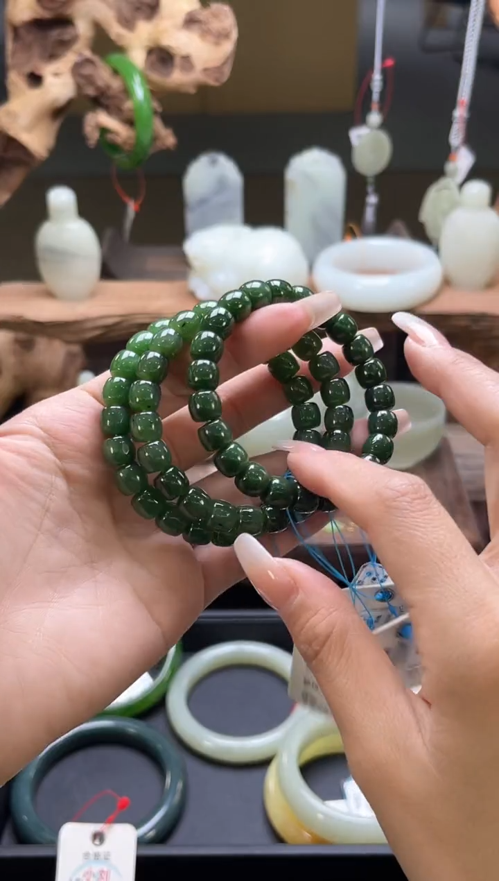 【闪购商品】和田玉手串未镶嵌加料碧玉卡9极限弧 多样性发一