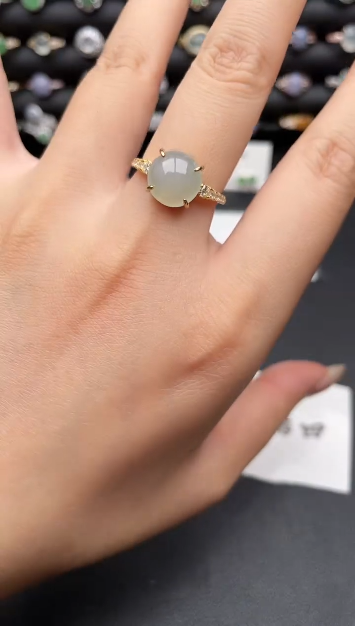 银S925镶嵌戒指翡翠一物一证一礼盒