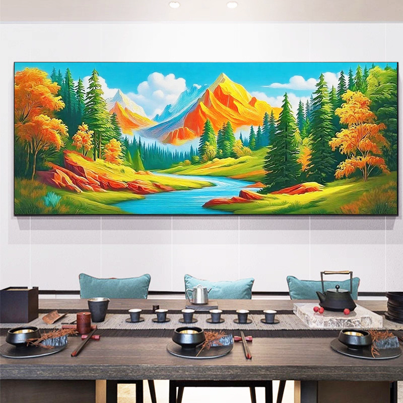 纯手工绣好的十字绣成品不带裱框背靠金山客厅餐厅经典挂画