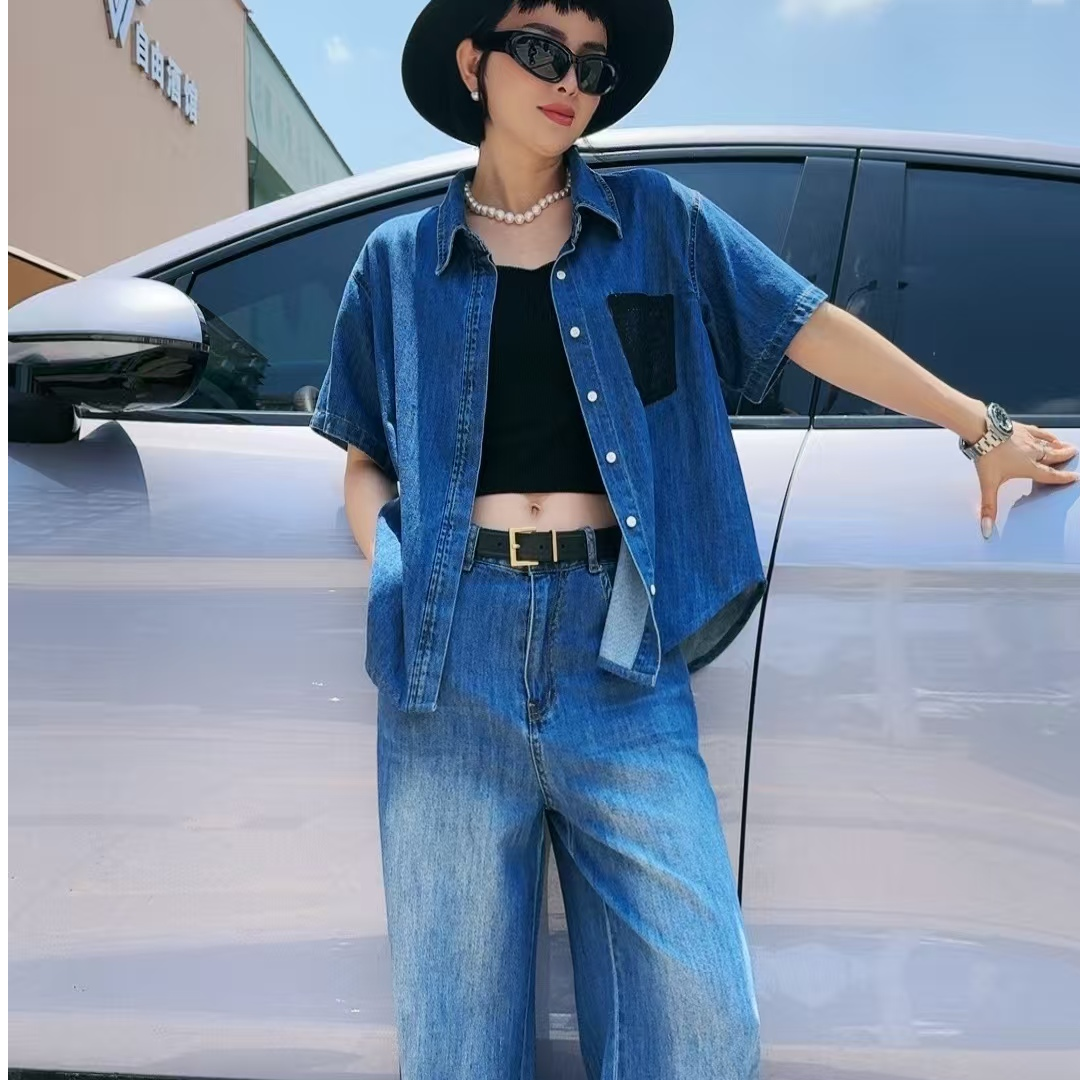 迷巧时尚新款休闲百搭宽松水洗设计感衬衫短袖