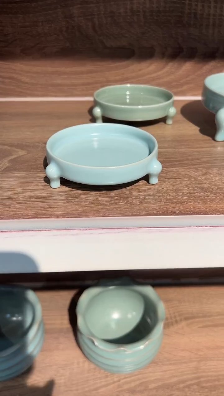 盘仿古天青小三足笔洗瑕9口径