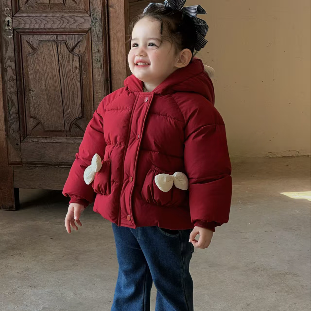 棉小九 儿童红色新年年服90新国标白鸭绒羽绒服（小童）752313