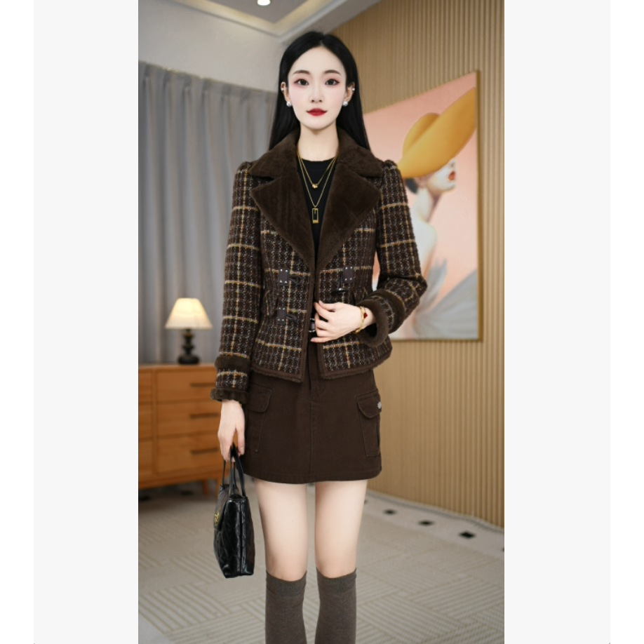 【艾丝琪】冬季新款时尚优雅洋气轻奢百搭通勤女士外套M-2XL