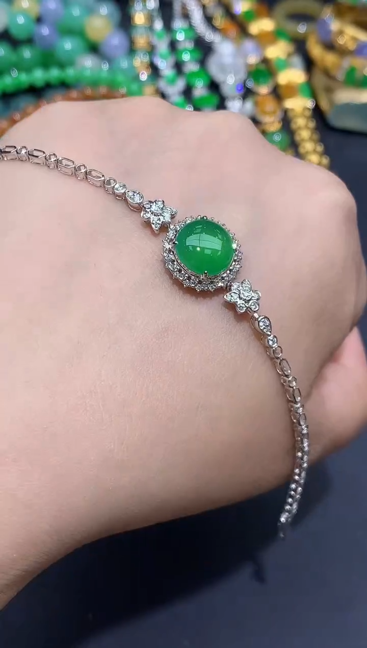 18K金镶嵌手链翡翠638-春日珠宝