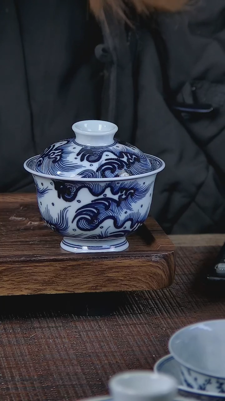 【闪购商品】折葵非器手工手绘海水闻盖碗