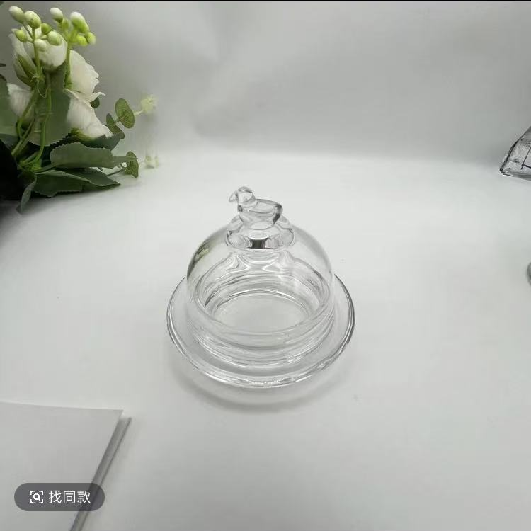 英式透明玻璃带盖小鸟盅刺身点心酱汁碟