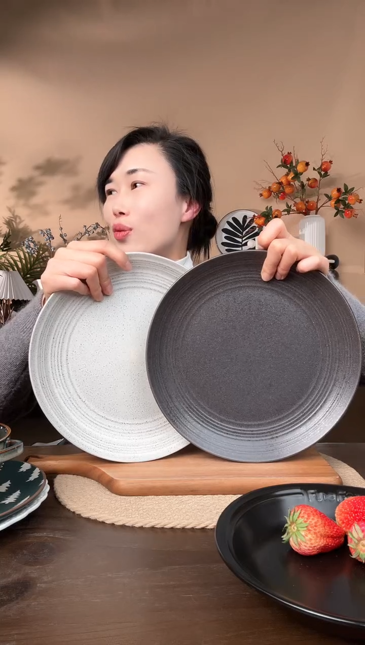 【闪购商品】瓷片10.5英寸螺纹麻点大盘2只微瑕