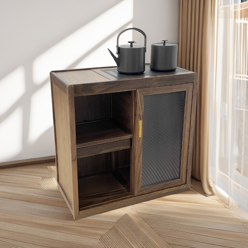 北美黑胡桃实木移动泡茶台家用小茶桌客厅烧水壶一体茶水柜茶桌