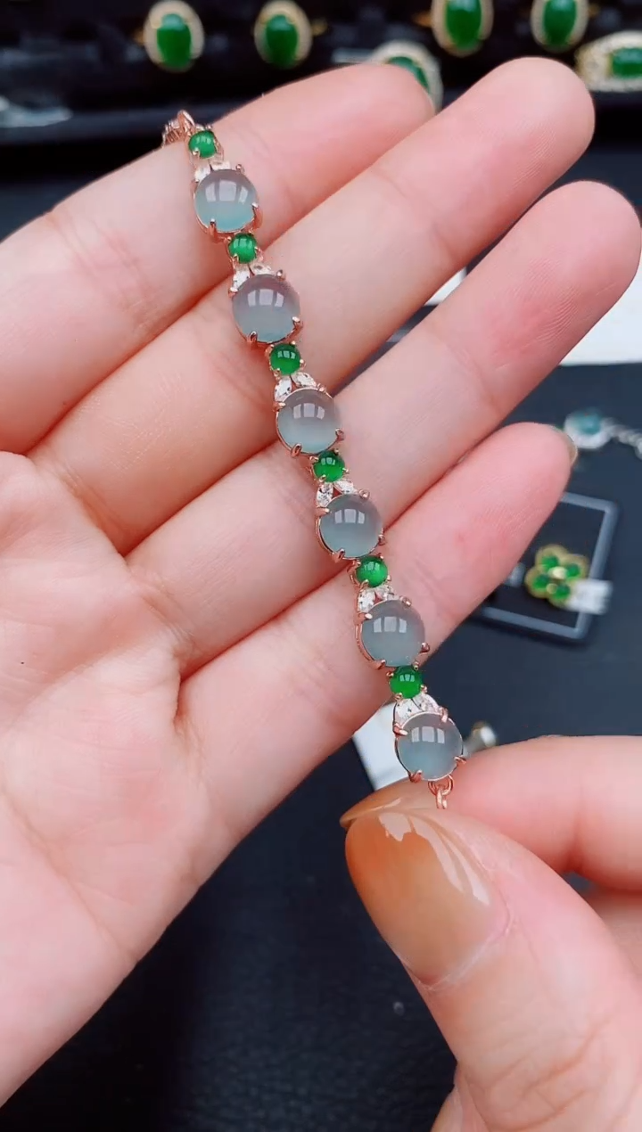 【闪购商品】翡翠手链银S925镶嵌天然a货翡翠360