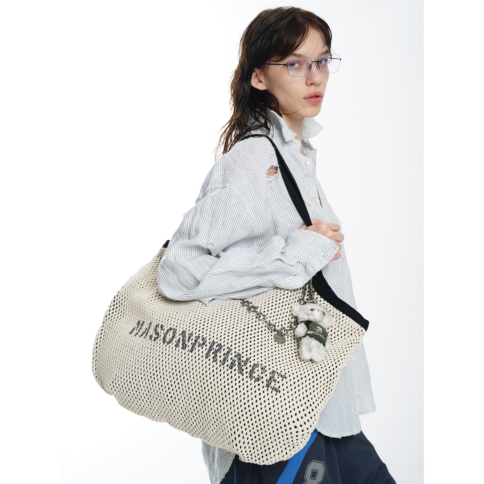 MASONPRINCE*网洞编织环保拼色画家做旧迷彩双面手袋