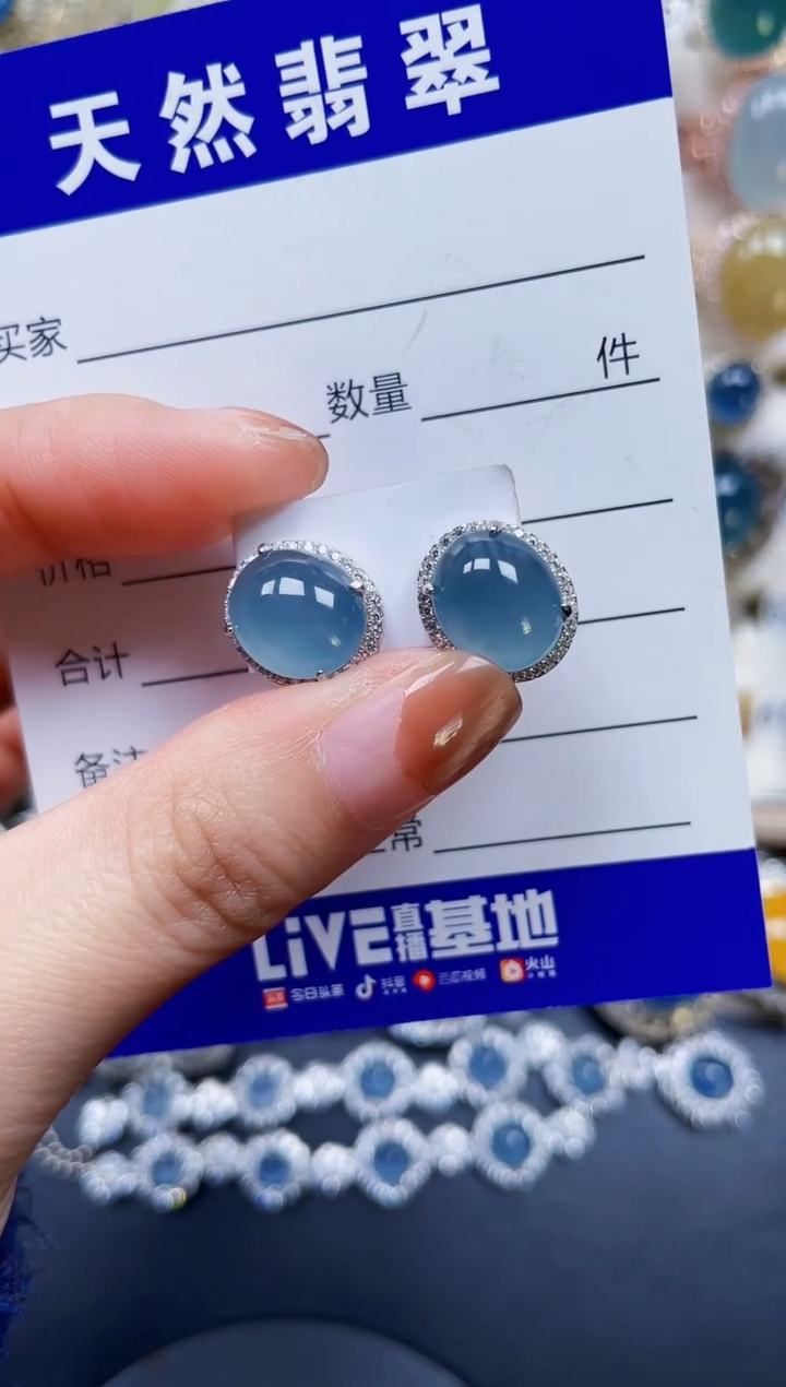 银S925镶嵌翡翠耳饰239