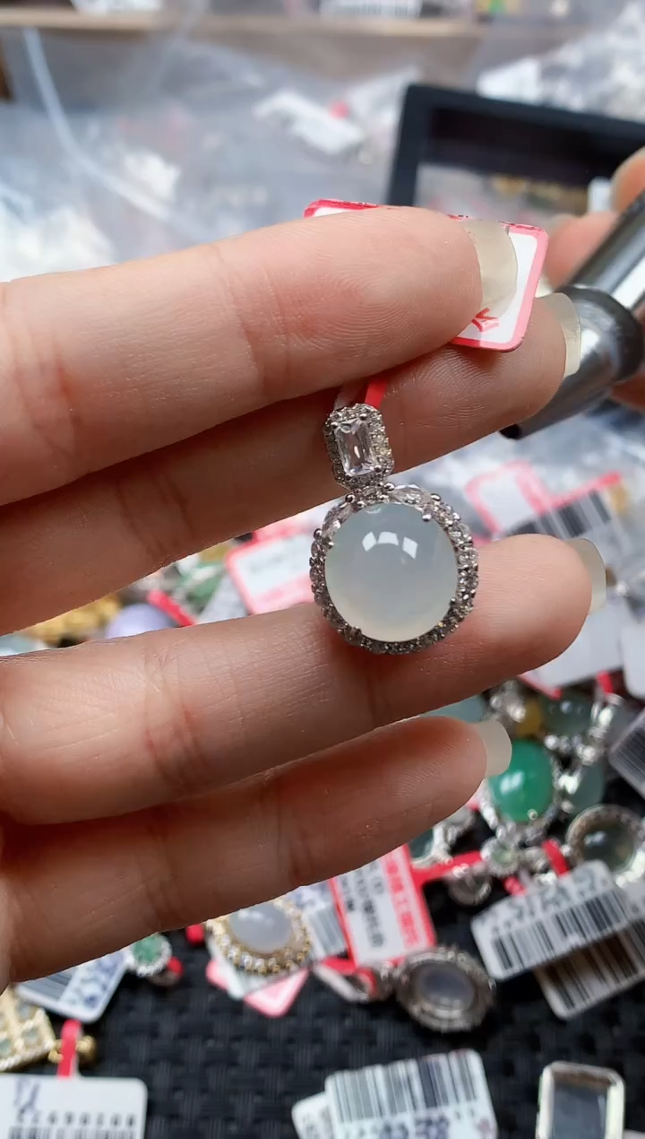 银S925镶嵌戒指翡翠天然A货缅甸翡翠