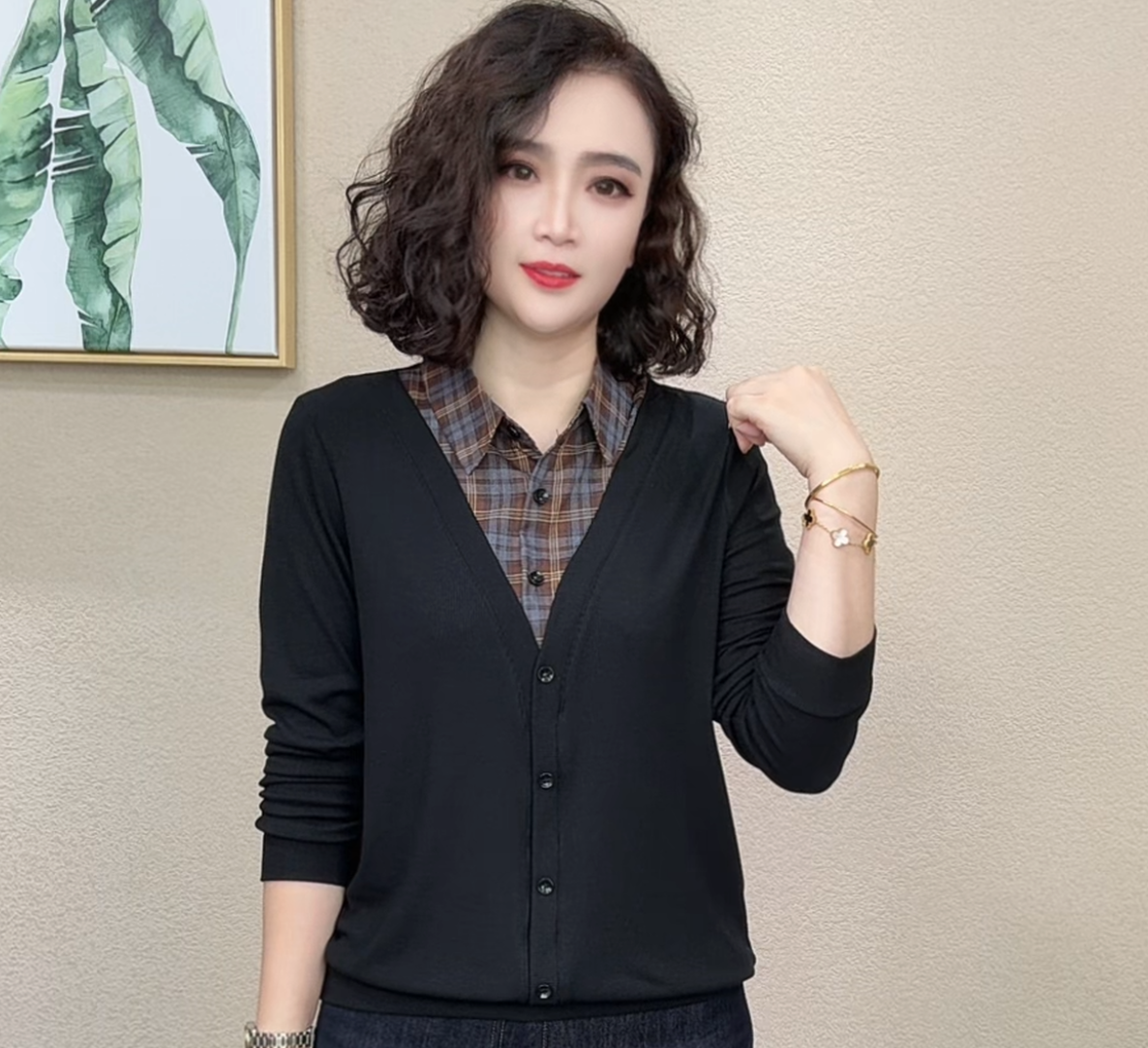 2025秋季新款气质洋气时尚百搭显瘦假两件女士打底衫#710849