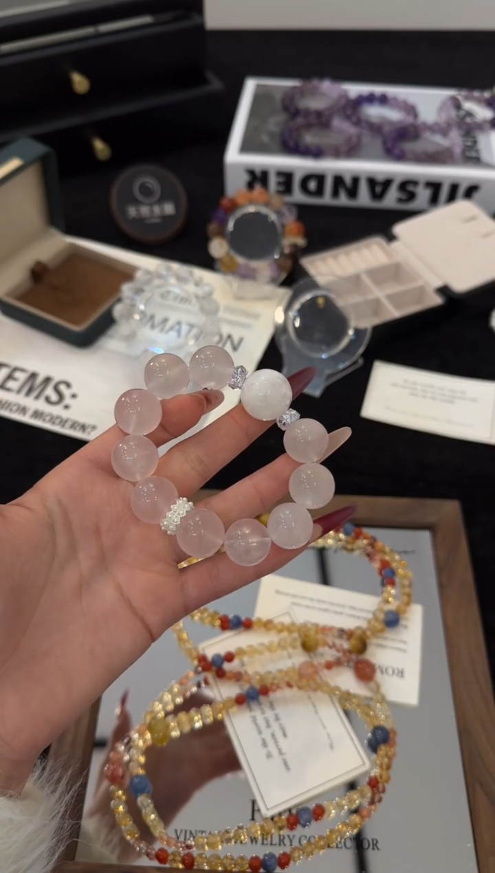 合金手链水晶粉水晶x3642