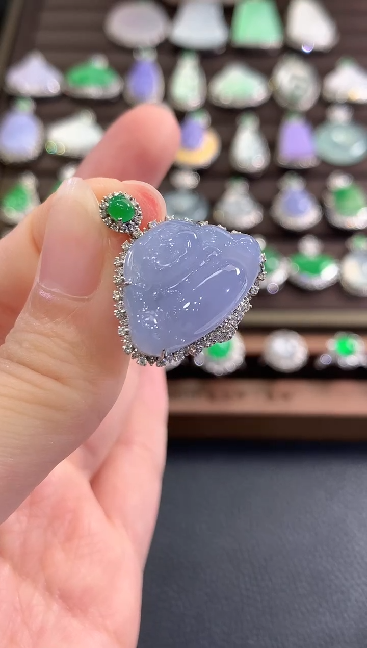 吊坠(不含链)18K金镶嵌翡翠b133紫货有色差