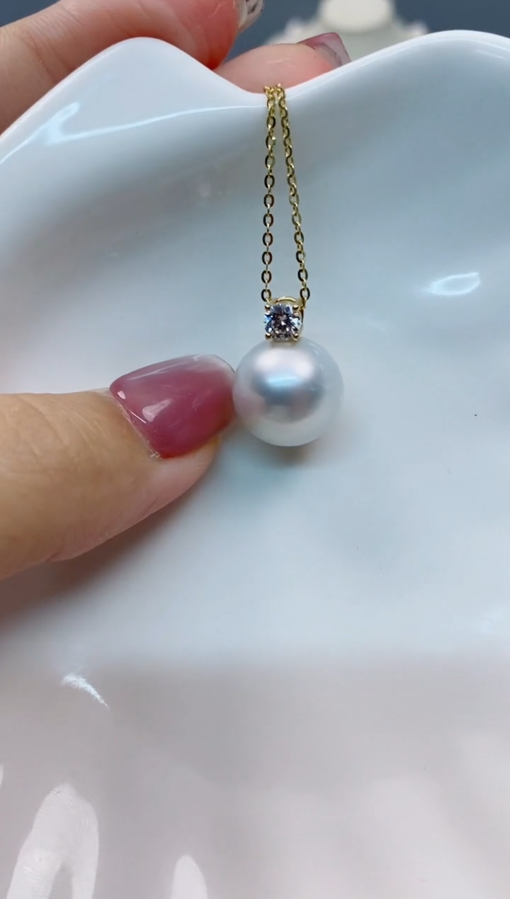 【闪购商品】海水珍珠吊坠(赠链)18K金镶嵌13-14澳白海水珍珠吊坠