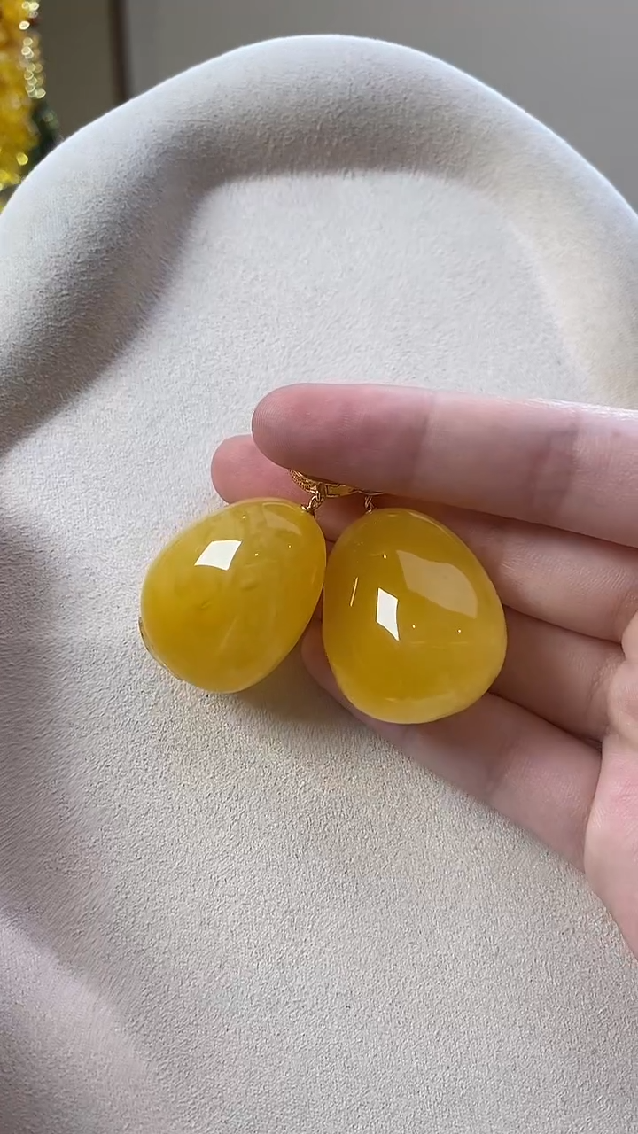 琥珀未镶嵌耳饰耳环