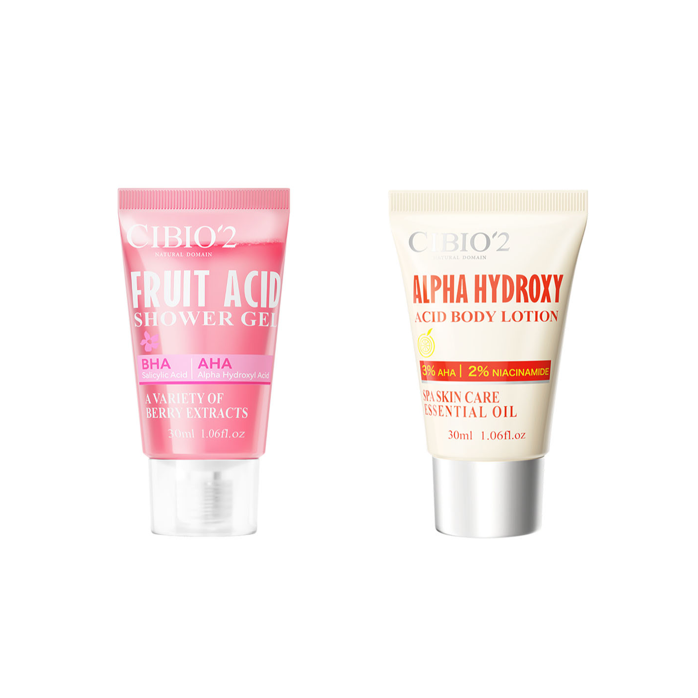 CIBIO'2雨林花萃果酸沐浴露身体乳30ml组合持久留香润肤