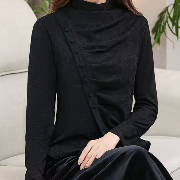 秋冬新款洋气女装保暖上衣新中式妈妈提花T恤长袖气质显瘦打底衫