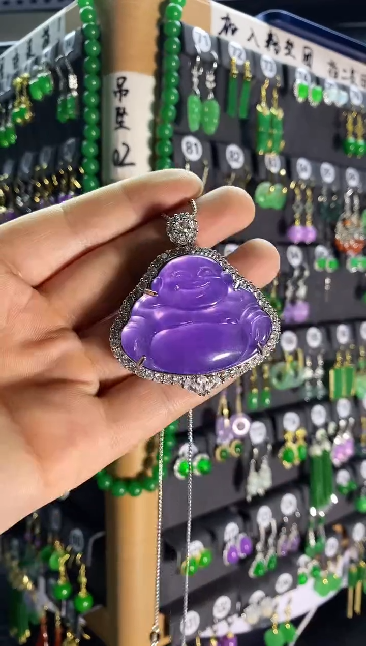 【闪购商品】翡翠耳饰银S925镶嵌镶嵌大紫佛公