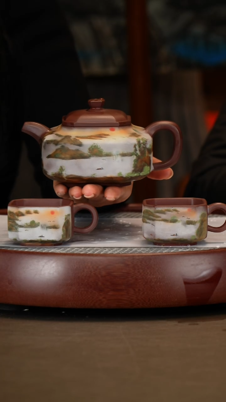 【闪购商品】紫砂茶壶【王志刚】底槽清景舟八方套组 320CC